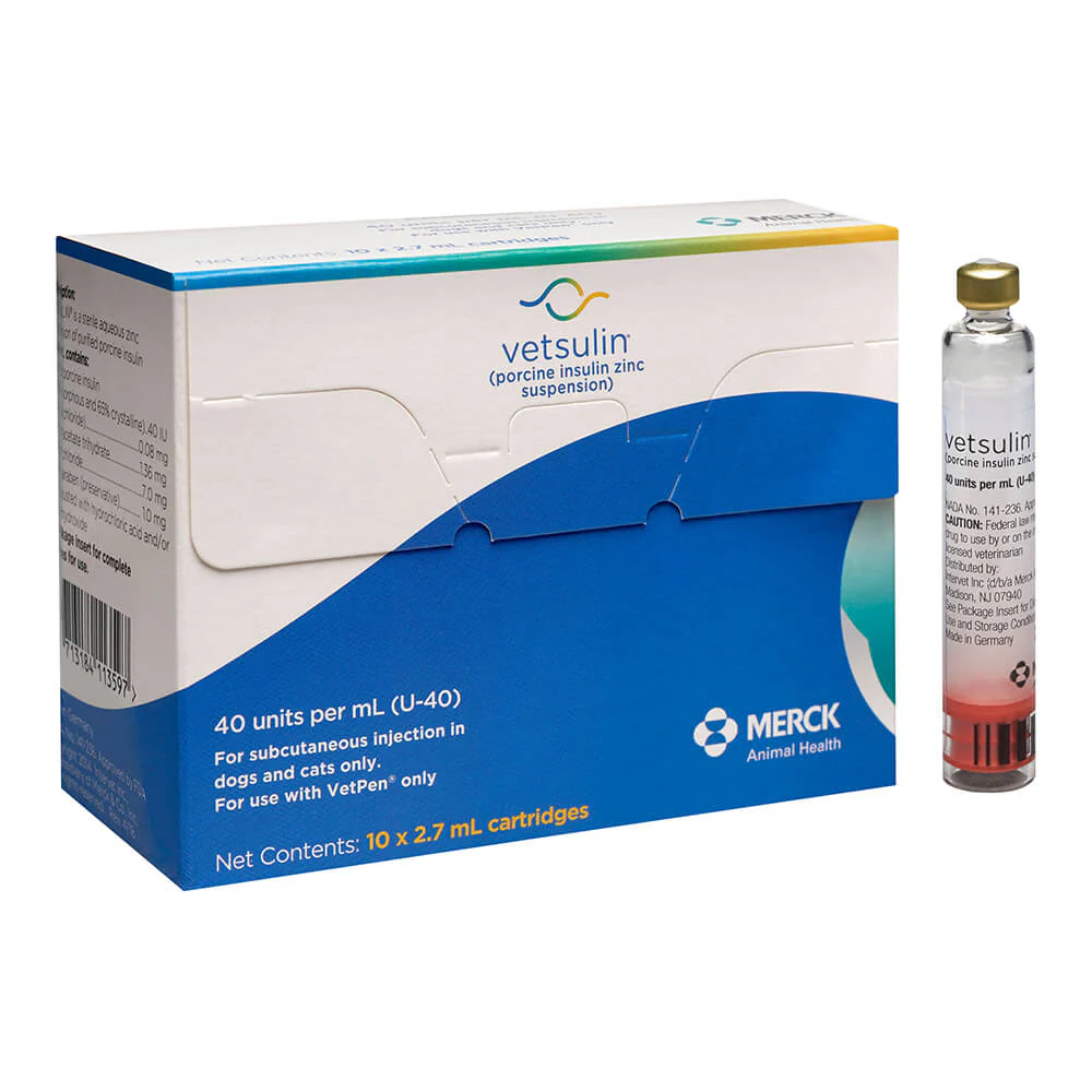 Rx Vetsulin (porcine insulin Zinc suspension) U-40 Cartridge for Vet Pen, 40u/ml 2.7ml, 10pk - Image 1