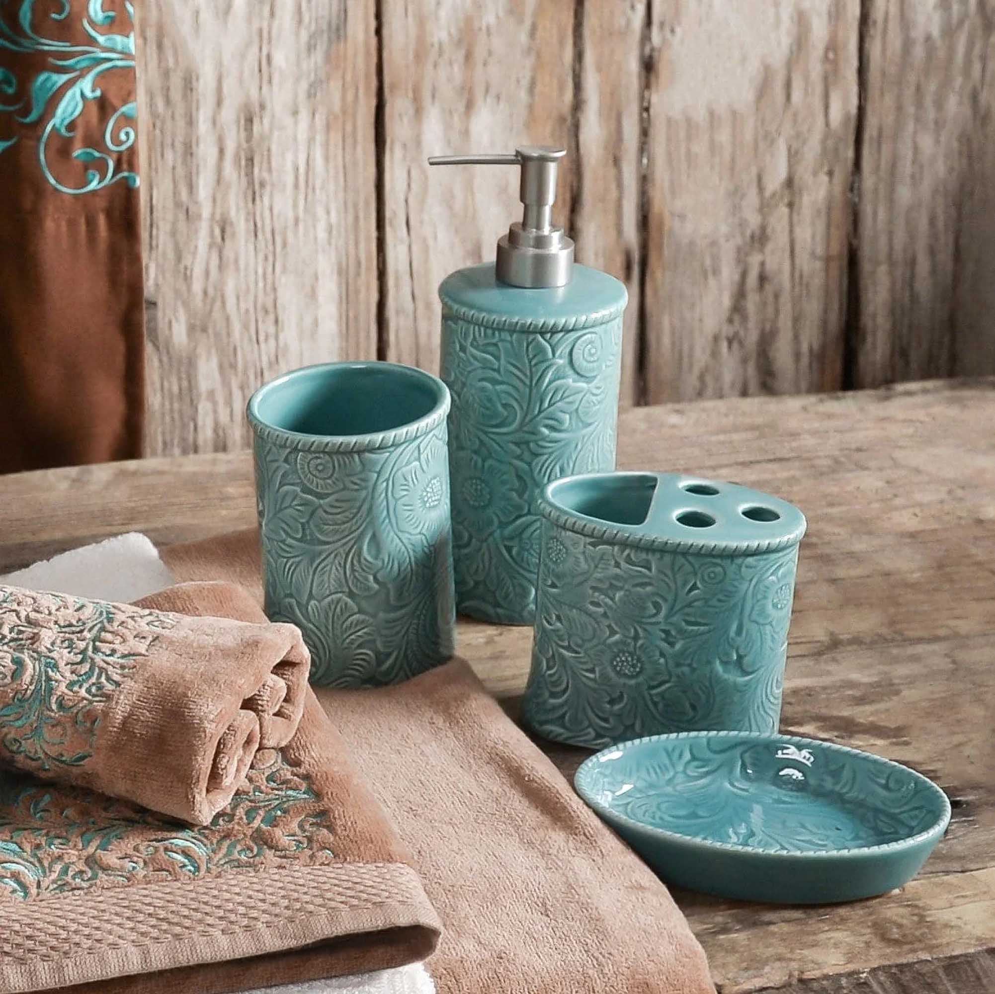 Savannah 4 Piece Bathroom Countertop Accessory Set, Turquoise - Image 2