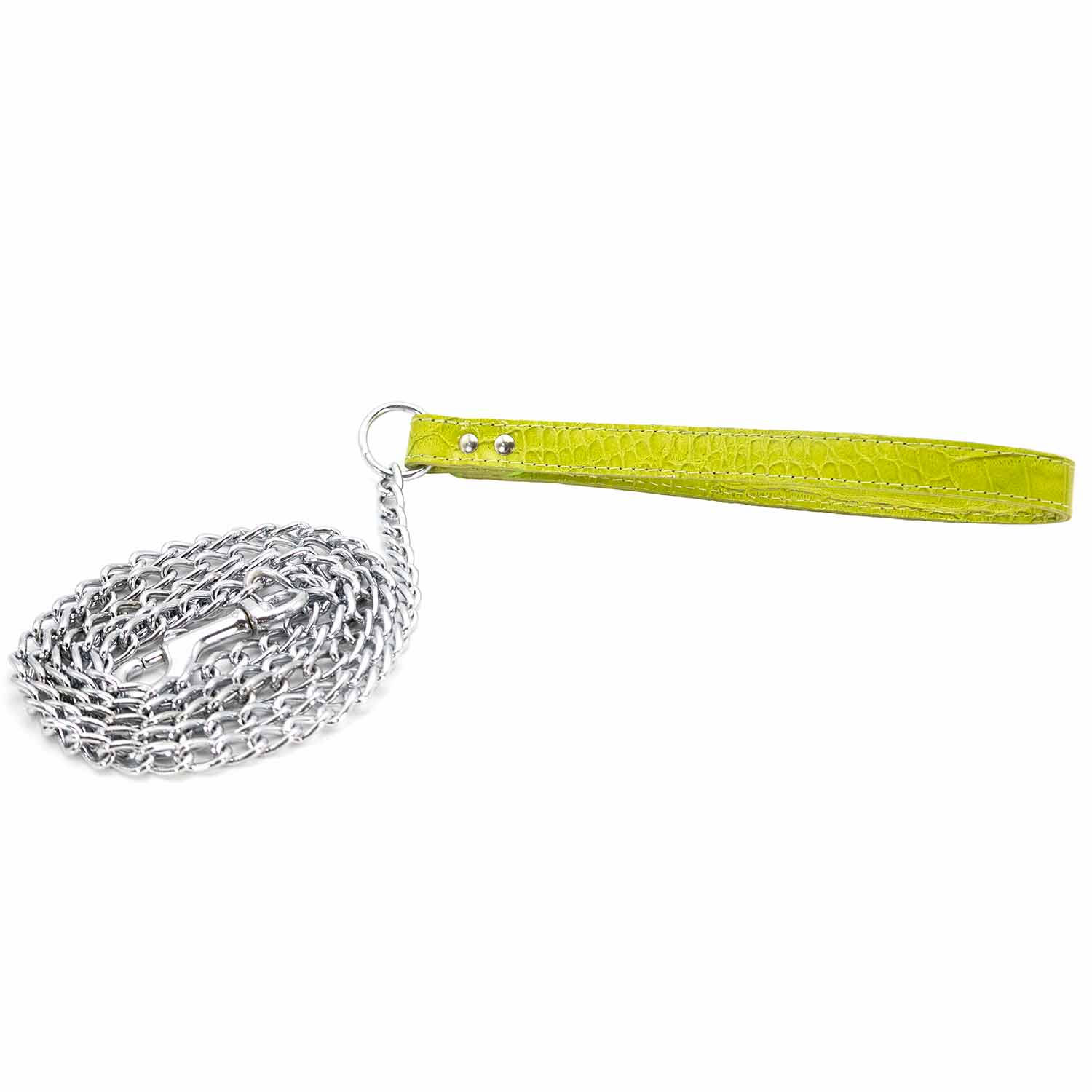 Signature Croco Leather Handle Chain Leash for Dogs – 6 ft Chew-Resistant Lead