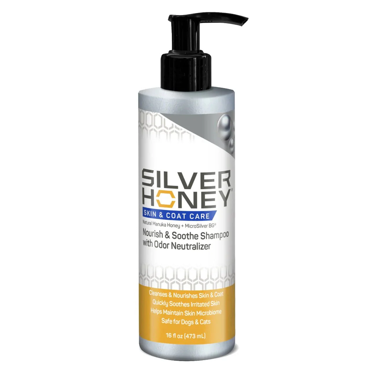 Silver Honey Skin & Coat Care Nourish & Soothe Shampoo with Odor Neutralizer for Dogs & Cats, 16 fl oz (473 ml) Pump Bottle - Image 1