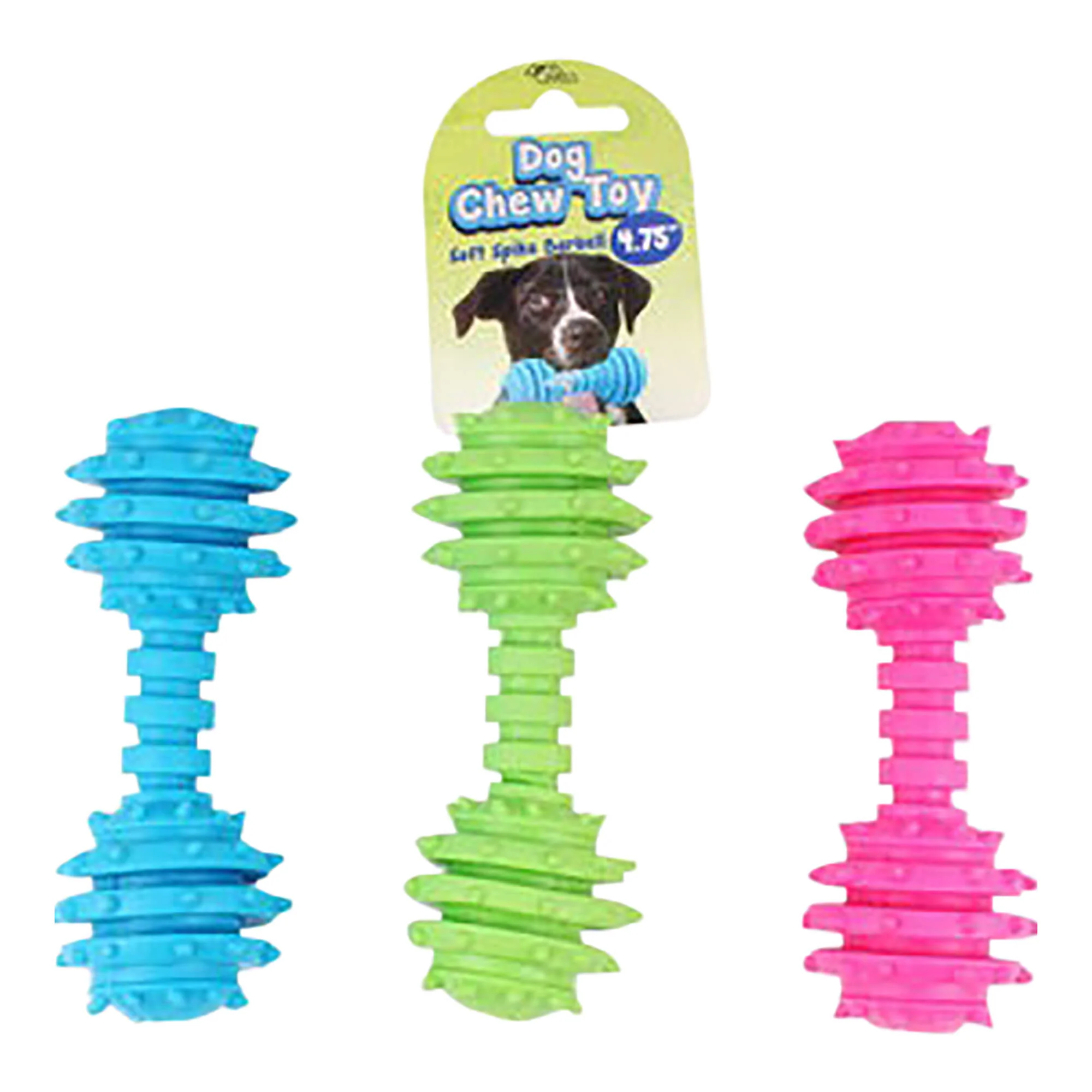 Soft Puppy Spike Barbell Chew Toy, Assorted, 4.75"L - Image 1