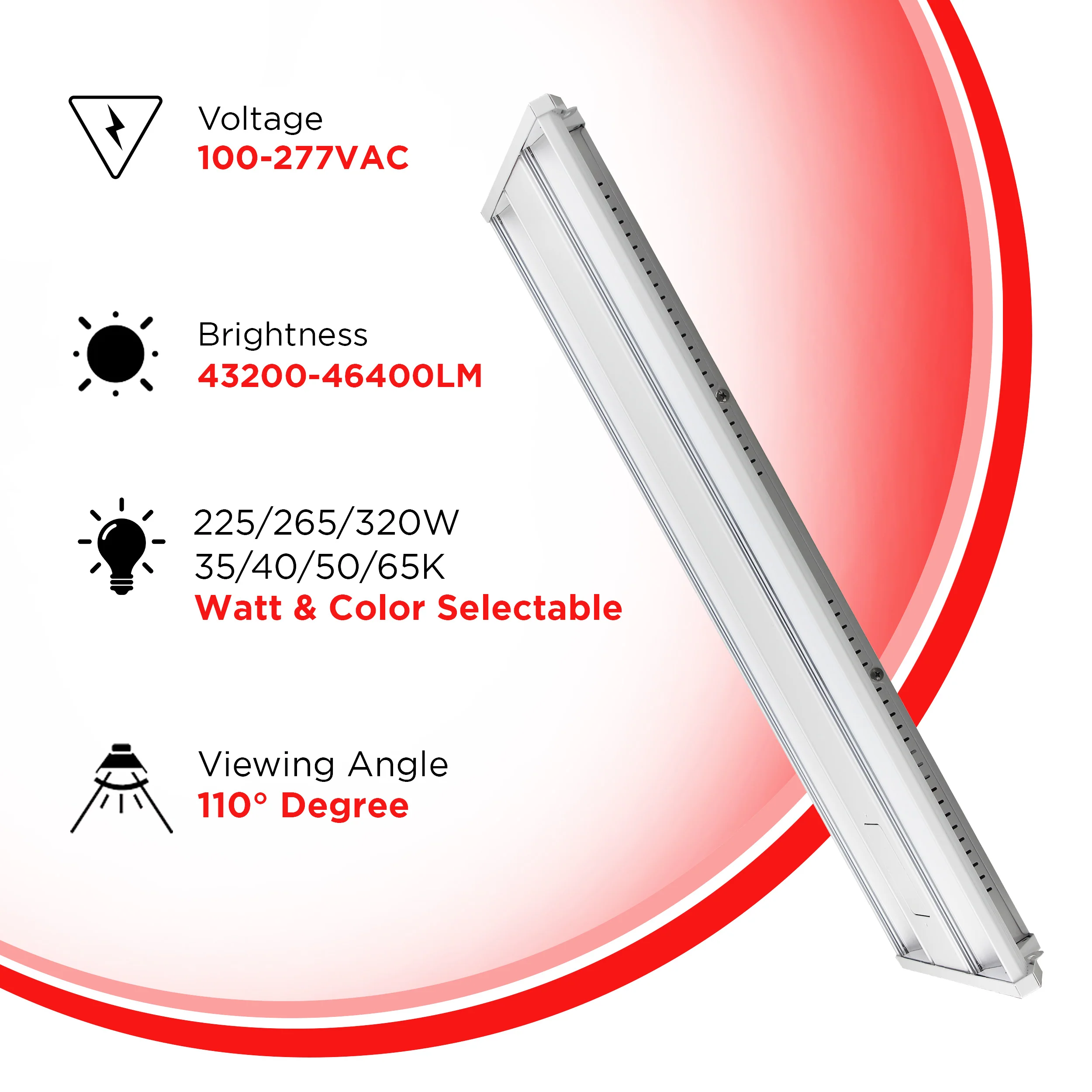 Emergency Battery Backup 4FT LED Linear High Bay 320W/265W/225W Watt Selectable & 4CCT (35/40/50/65K) - 46400LMS #504 - Image 3