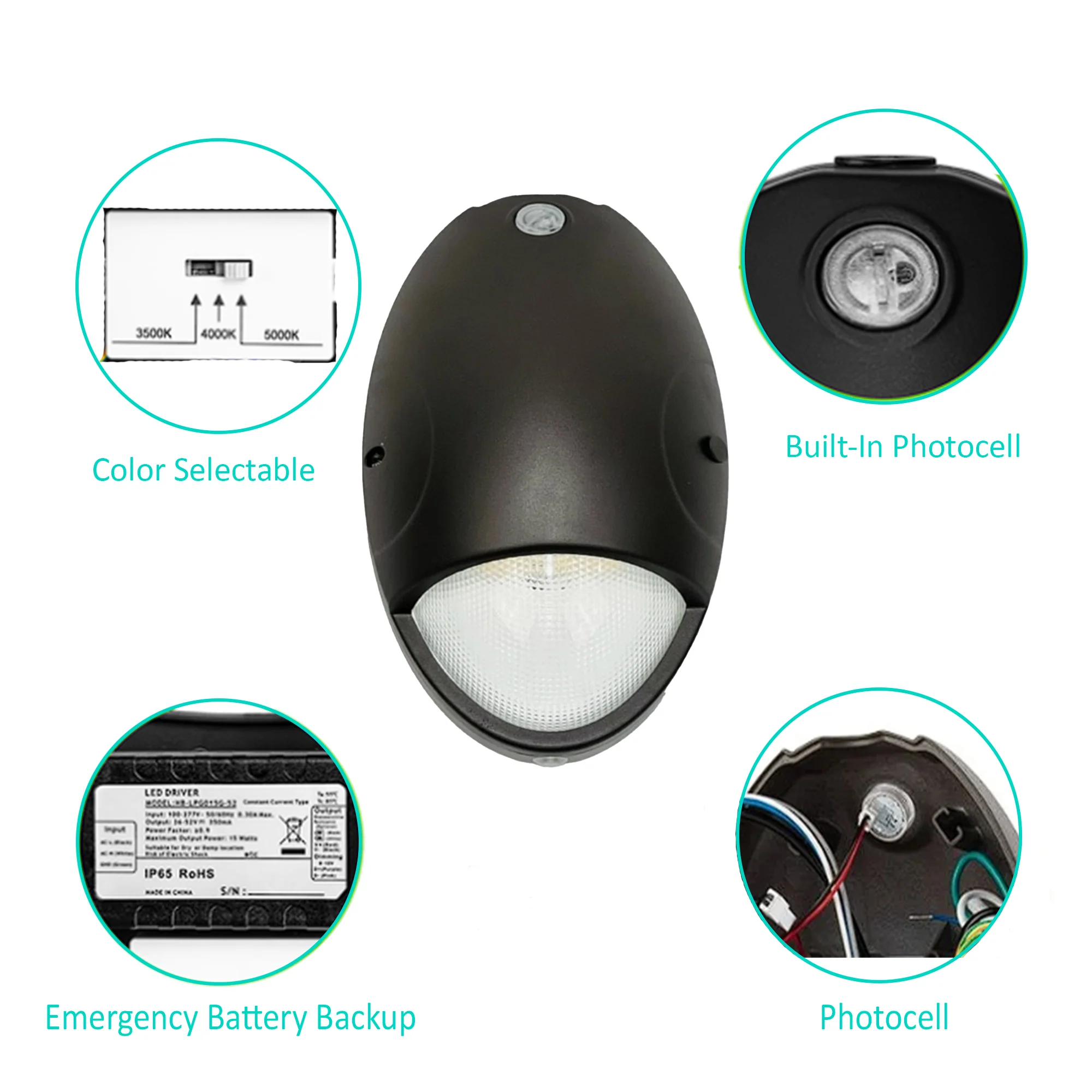 15W LED D Bell Outdoor Emergency Wall Pack - 2025 lumens - Selectable CCT -35K/4K/5K #359 - Image 3