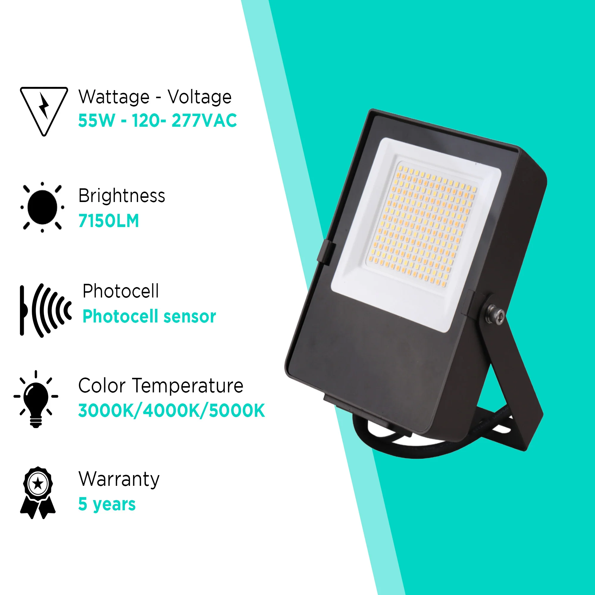 55W Mini Flood Light - CCT Selectable(3000/4000/5000K) - 7150lms - UL Listed - Glass Cover #230-231 - Image 2