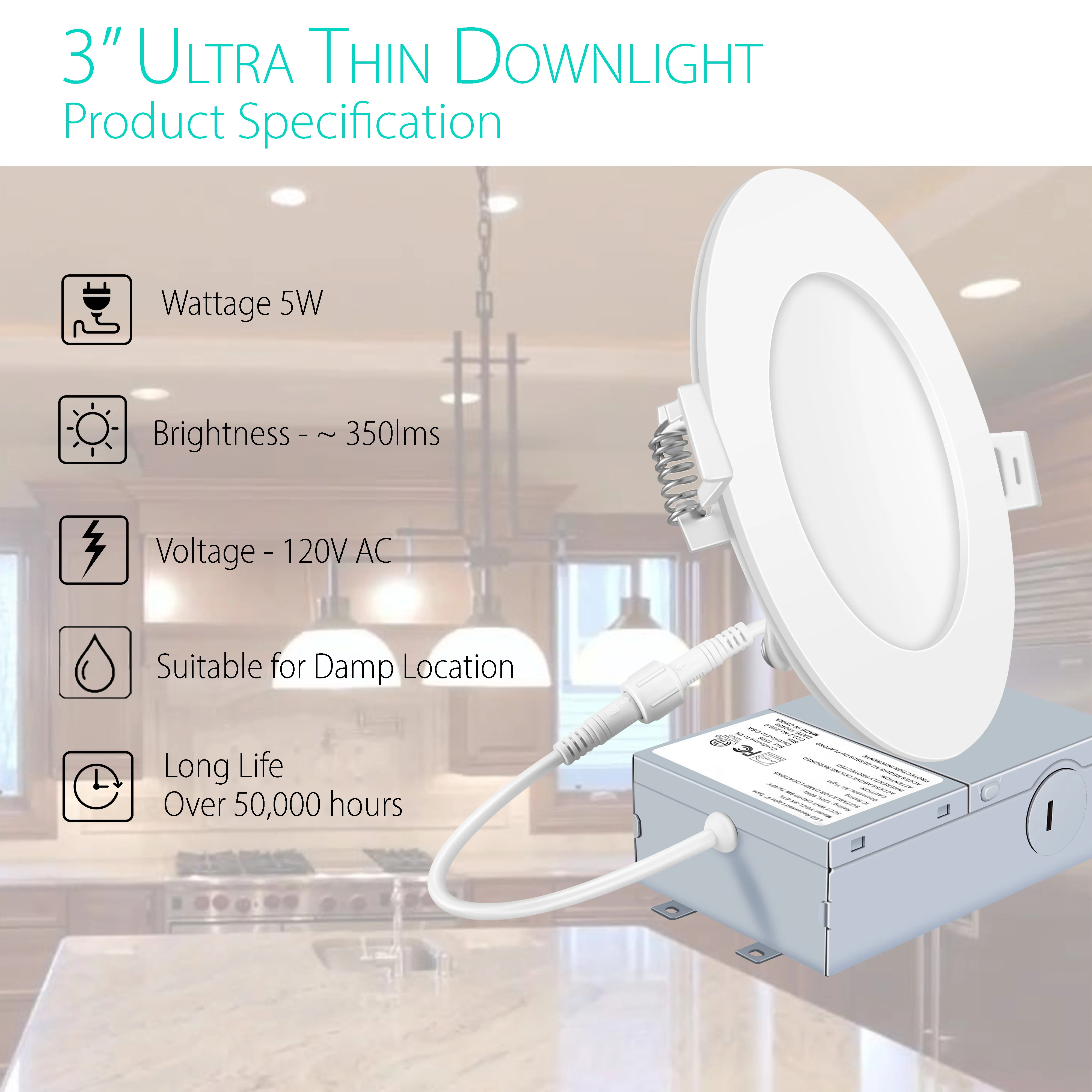 3BRIX 3 Inch 5W Ultra Thin LED Slim Recessed Downlight - 4000 -5000K- ETL - Image 2