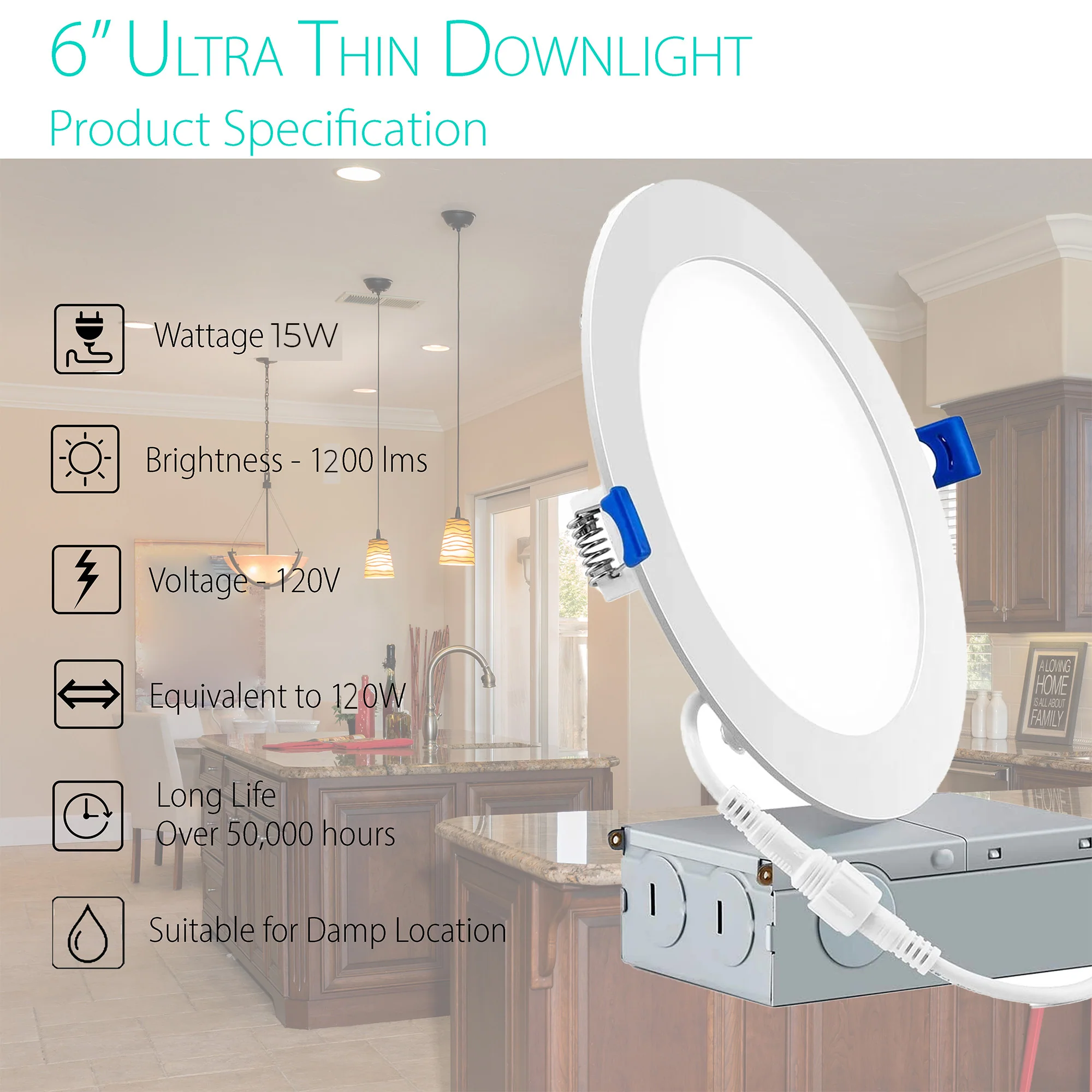 3BRIX 6 Inch 15W Slim Round Ultra Thin Recessed Downlight - 5CCT (27/30/35/40/50K)- 1200 lumens - Image 2