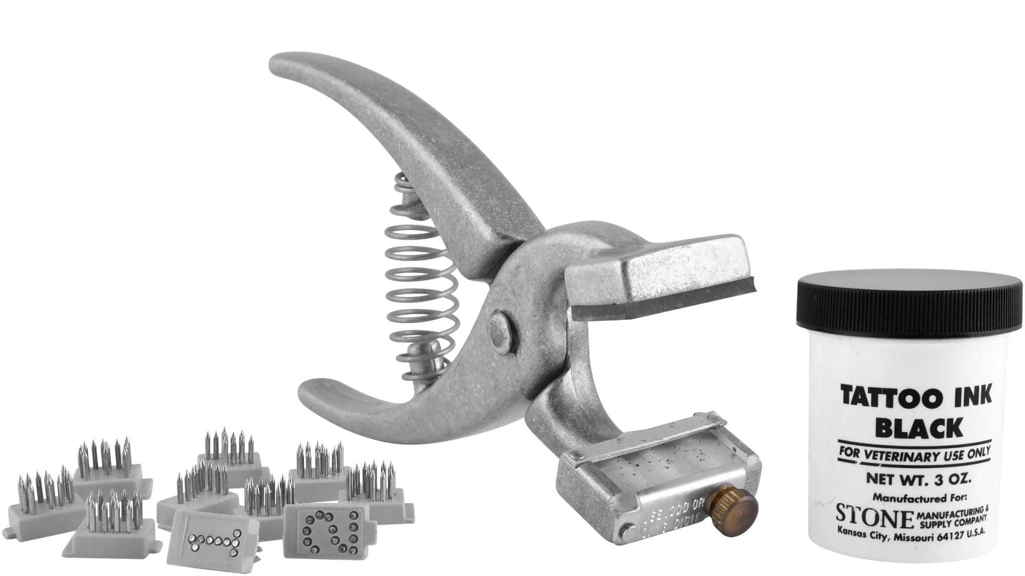 Stone #300 Tattoo Kit for Small Animals – Aluminum Pliers with #300 Digits and Black Tattoo Ink for Rabbits, Dogs, Cats, Pigs, Chickens - Image 1