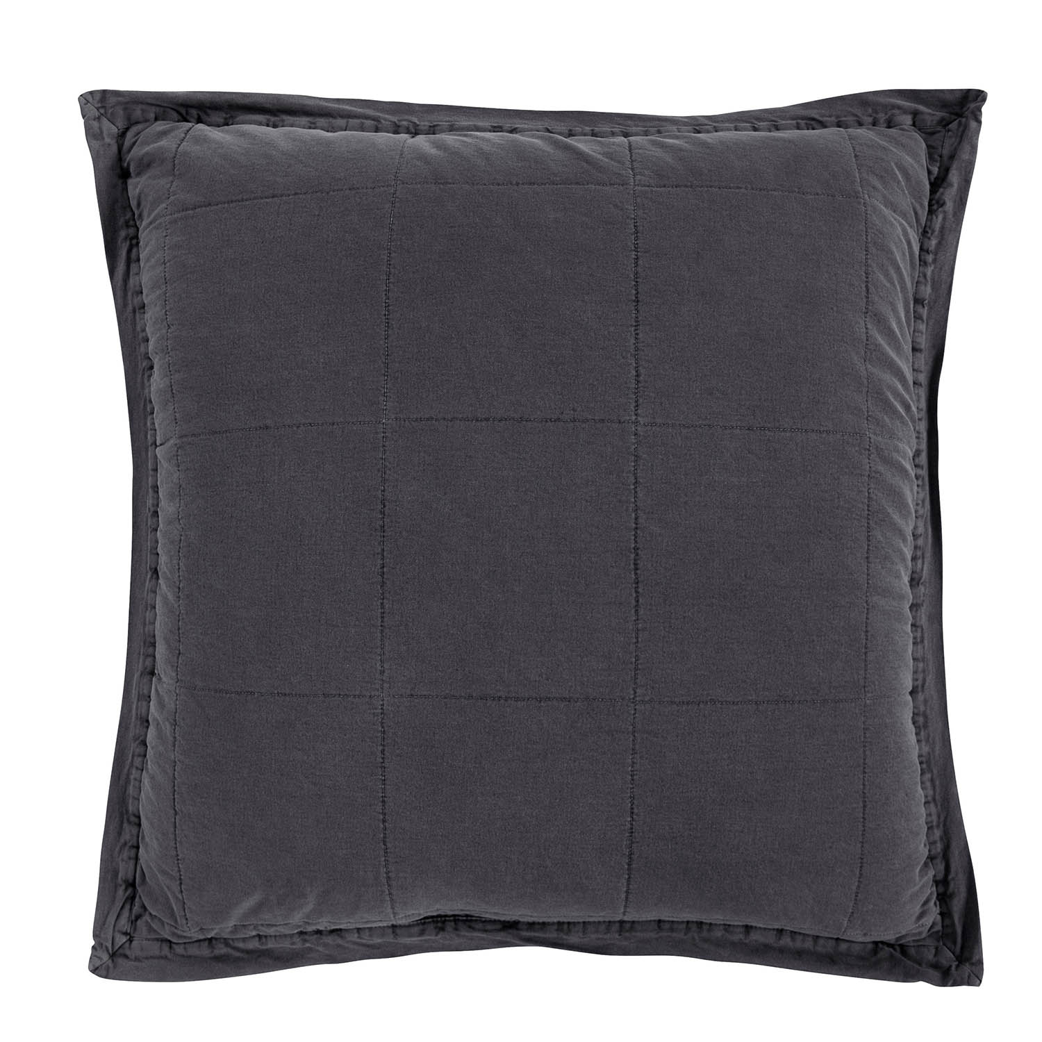 Stonewashed Cotton Quilted Velvet Euro Sham, Gray - Image 1