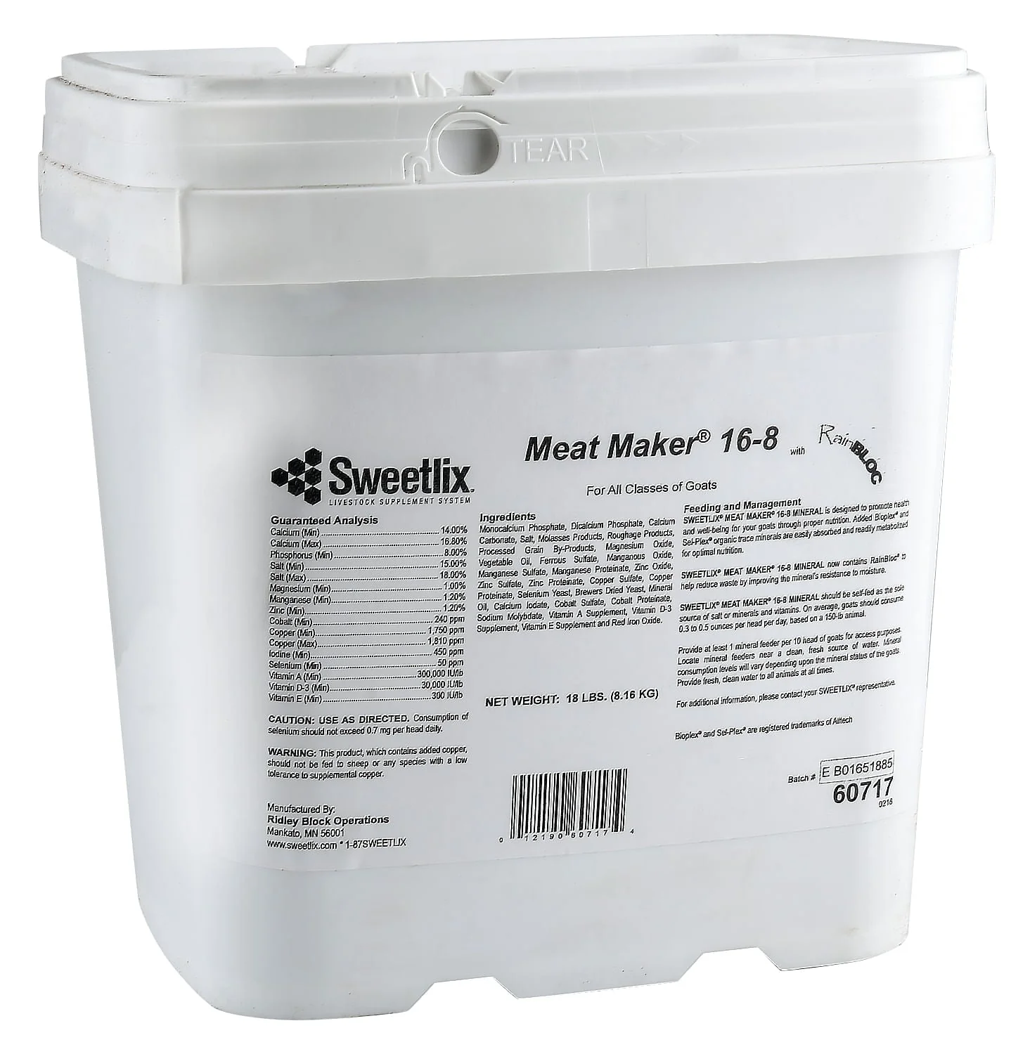 SWEETLIX Meat Maker Goat 16-8 with RainBloc, 18 lb Tub - Image 1