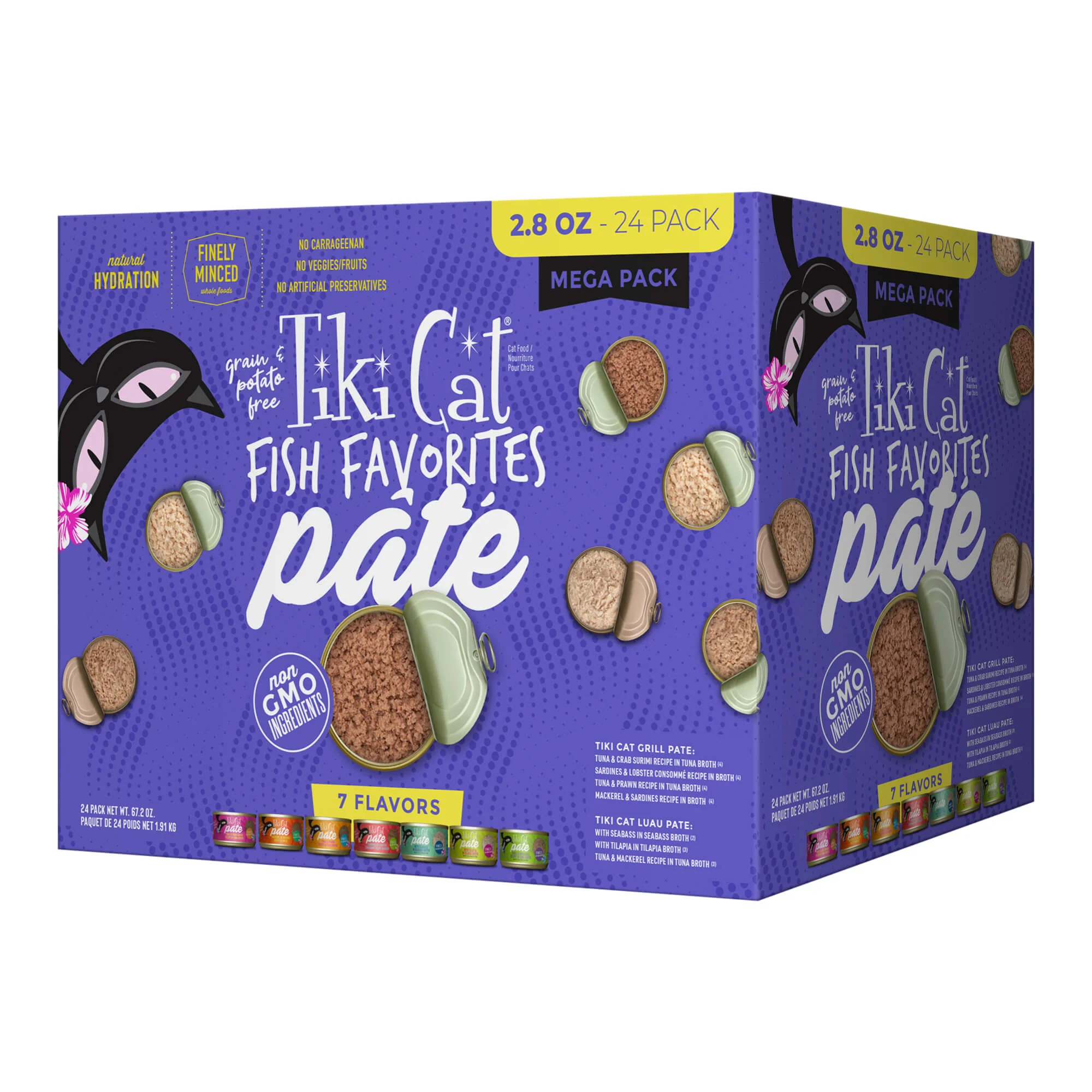 Tiki Cat Wet Cat Food Mega Pack, Fish Favorites Pate, 2.8 oz Cans, 24 ct - Image 1