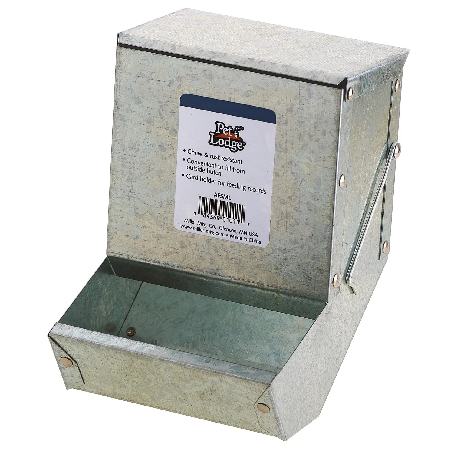 Pet Lodge Solid Bottom Galvanized Metal Rabbit & Small Animal Gravity Feeder with Lid - Image 1