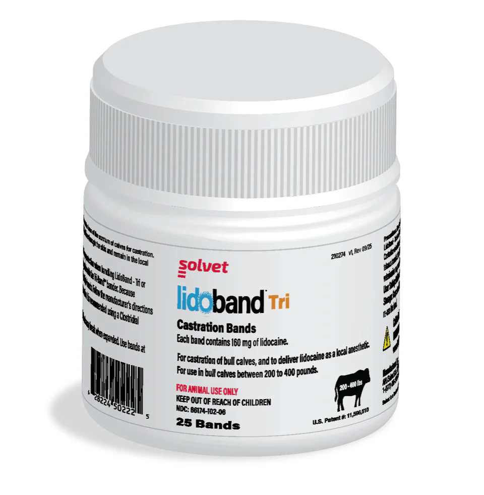 Tri-Band Bander Castration Kit with Lidoband Tri Pain-Relief Lidocaine Bands for Cattle - Image 1