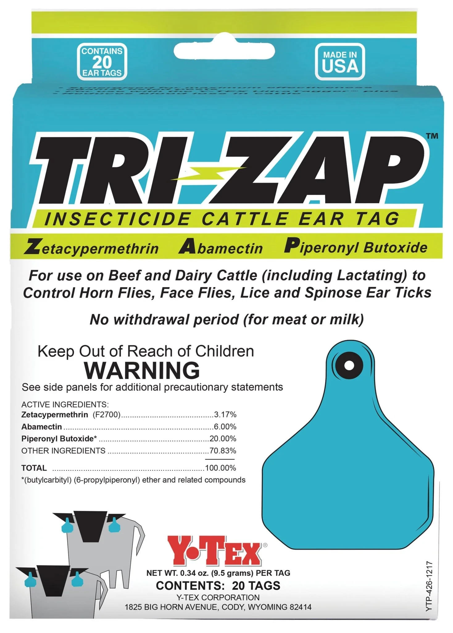 TRI-ZAP Insecticide Cattle Ear Tag, 20 pack Fly Tags - Image 1