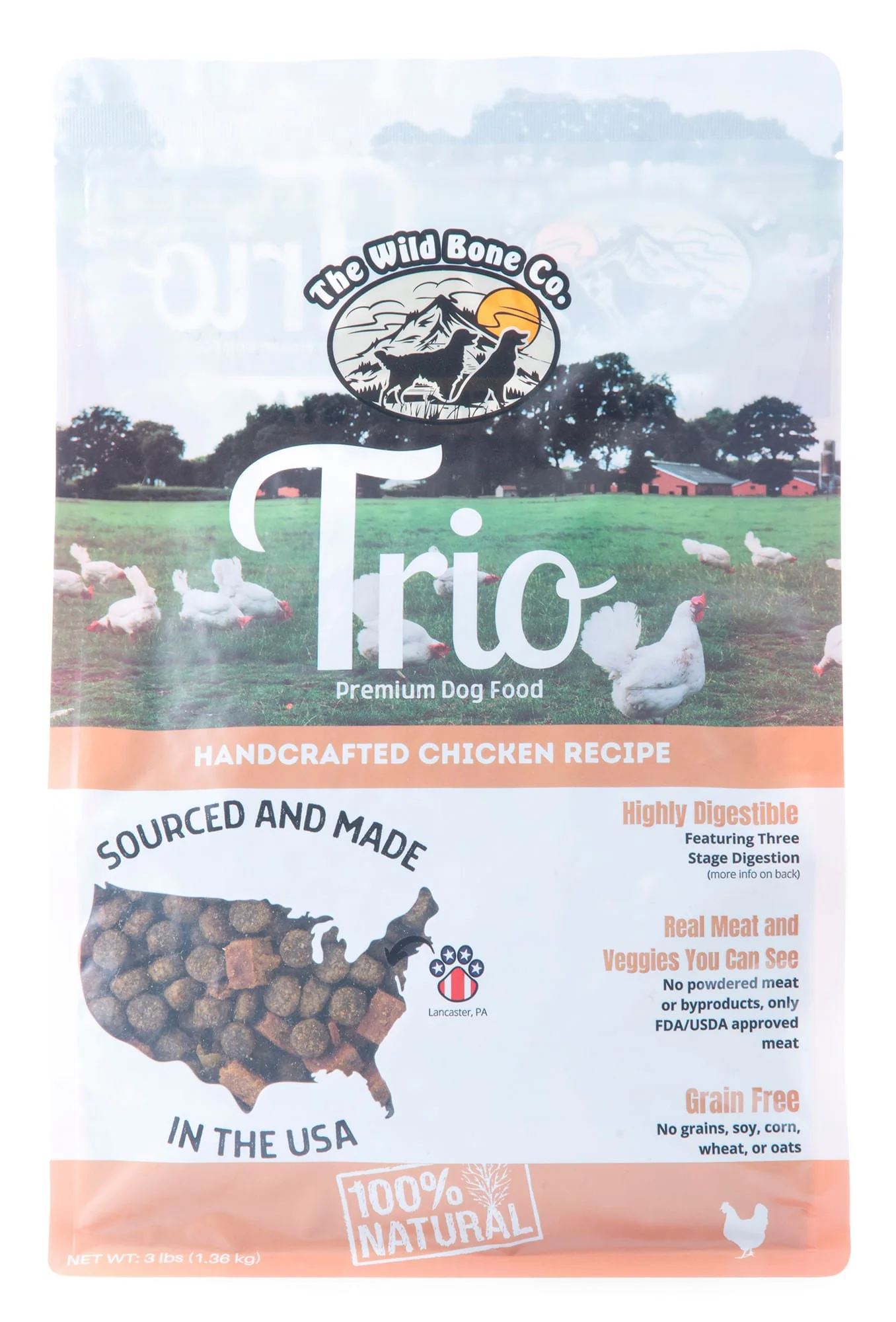 The Wild Bone Company Trio Premium Grain Free Dry Dog Food, 3 lb - Image 1