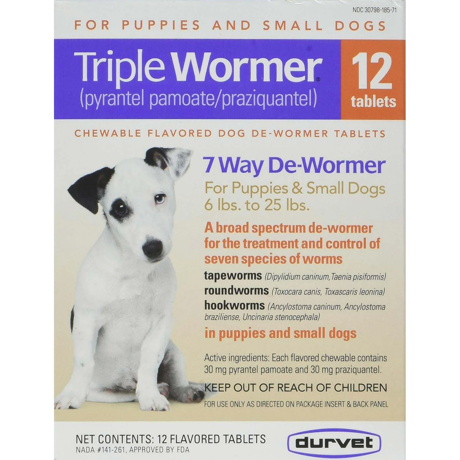 Durvet Triple Wormer for Dogs Chewable Dog Dewormer Tablets, 12 ct - Image 1