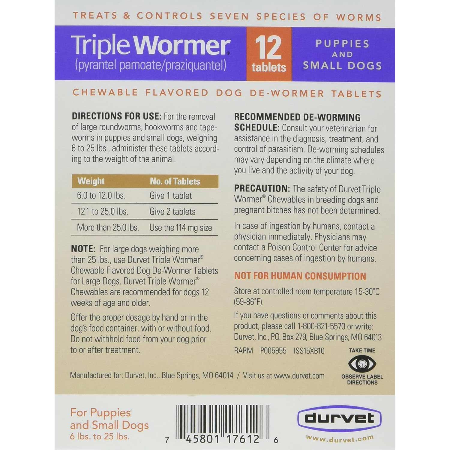 Durvet Triple Wormer for Dogs Chewable Dog Dewormer Tablets, 12 ct - Image 2