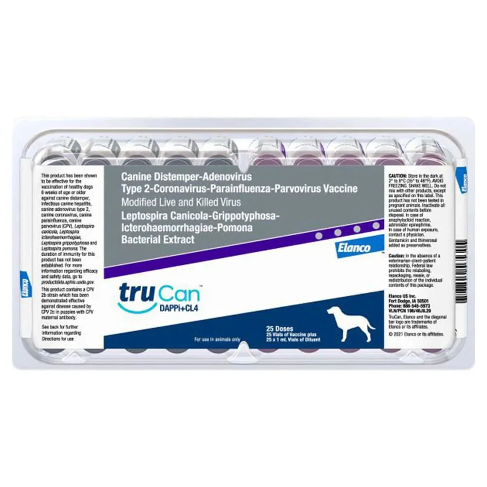TruCan DAPPi+CL4 Dog Vaccine (formerly Duramune Max 5-CvK/4L), 25 Single Doses - Image 1