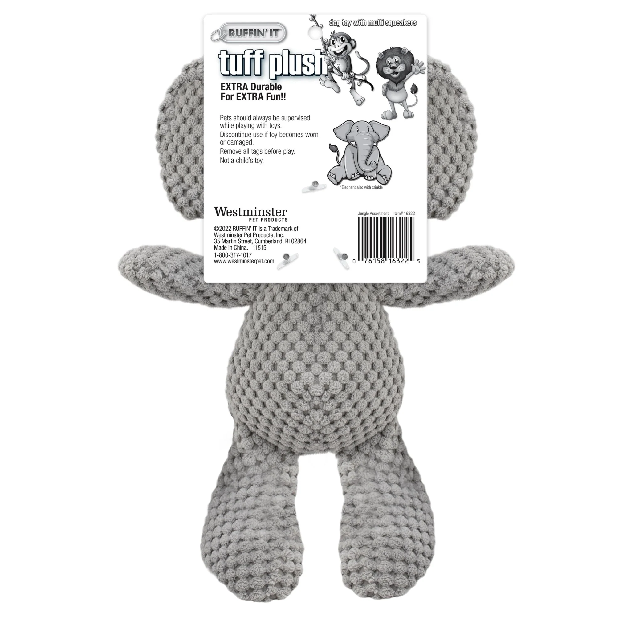 Tuff Plush Assorted Dog Toys - Elephants, Lions, Monkey - Image 3