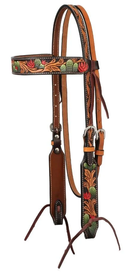 Weaver Turquoise Cross Cactus Tooled Browband Headstall