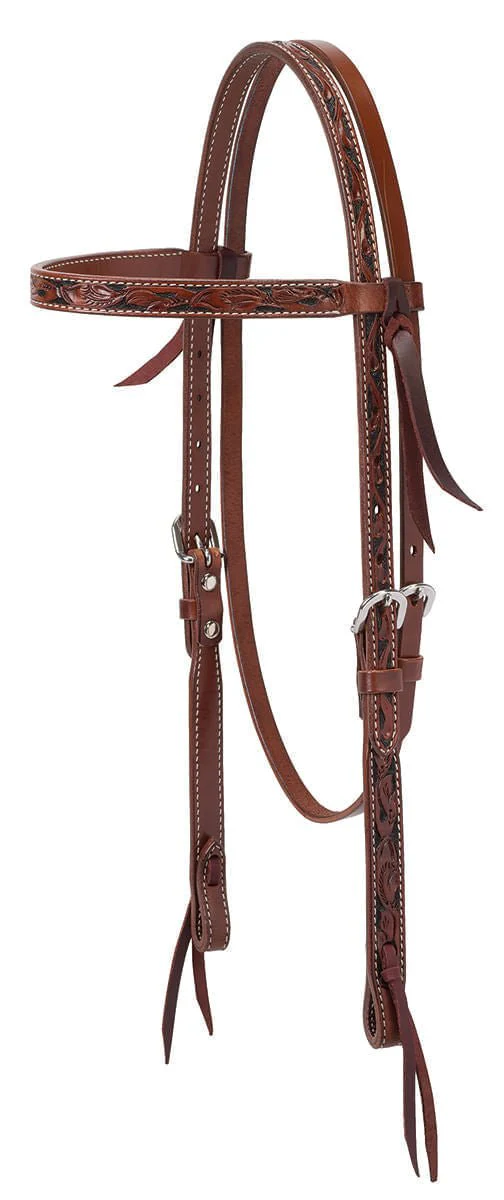 Weaver Turquoise Cross Floral Carved Browband Headstall - Image 1