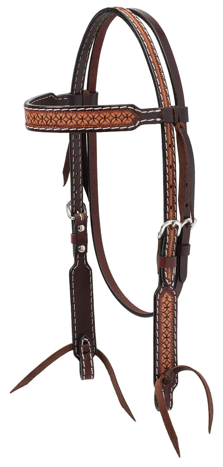 Turquoise Cross Geometric Tooled Browband Headstall - Image 1