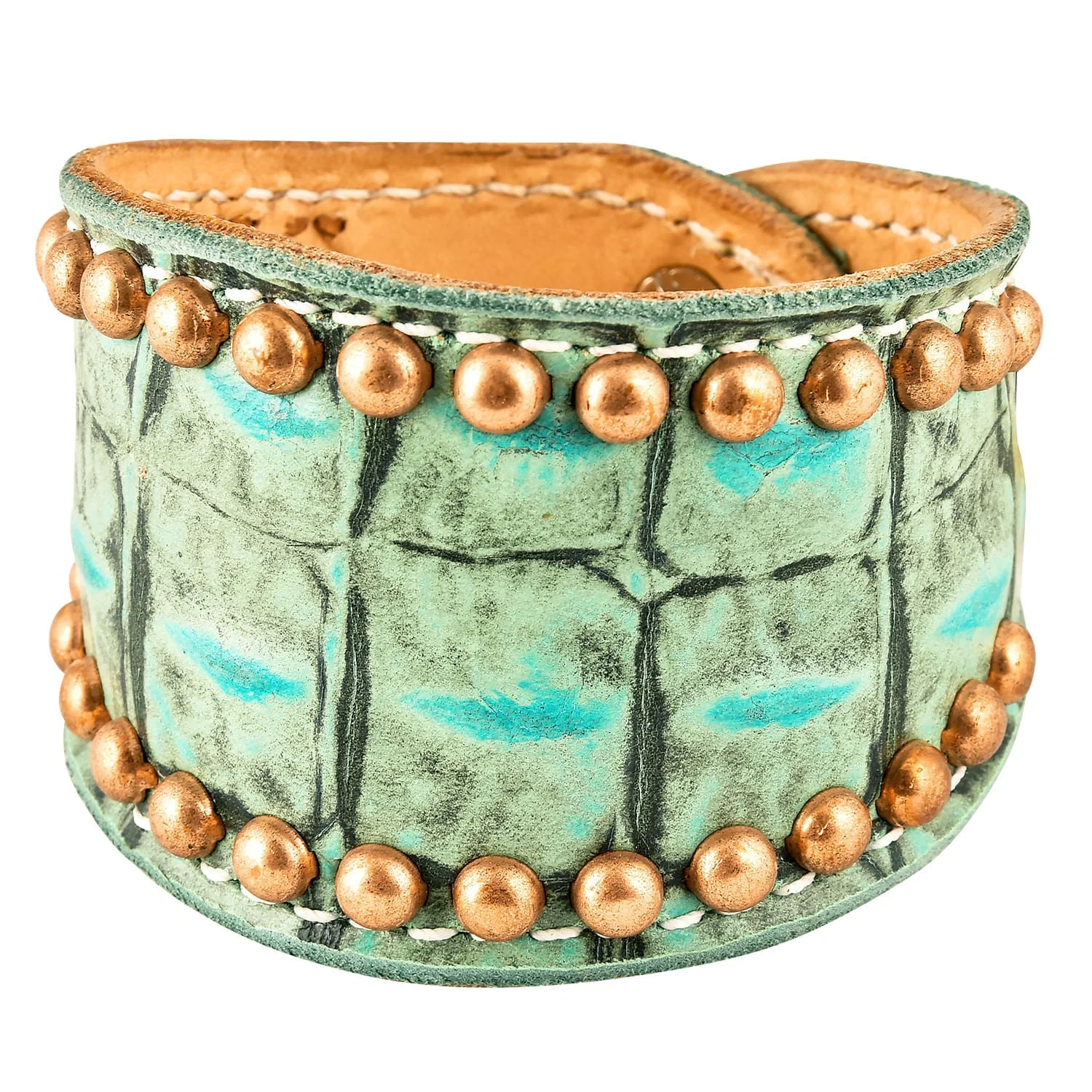 Turquoise Gator Cuff with Brass Spots - Image 1