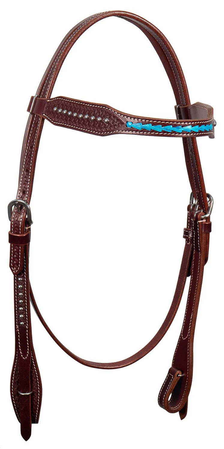 Buffalo Leather Turquoise Laced Browband Headstall - Image 1