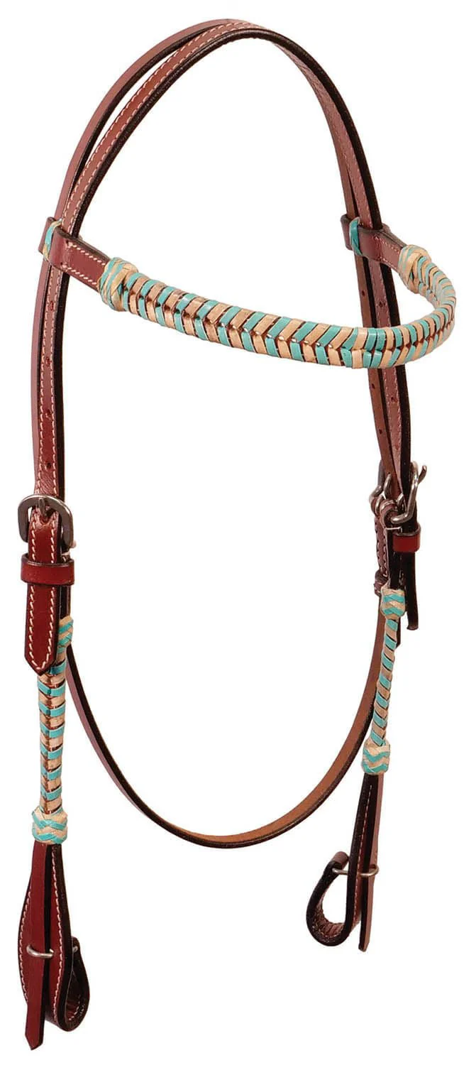 Buffalo Leather Turquoise Rawhide Laced Browband Headstall - Image 1