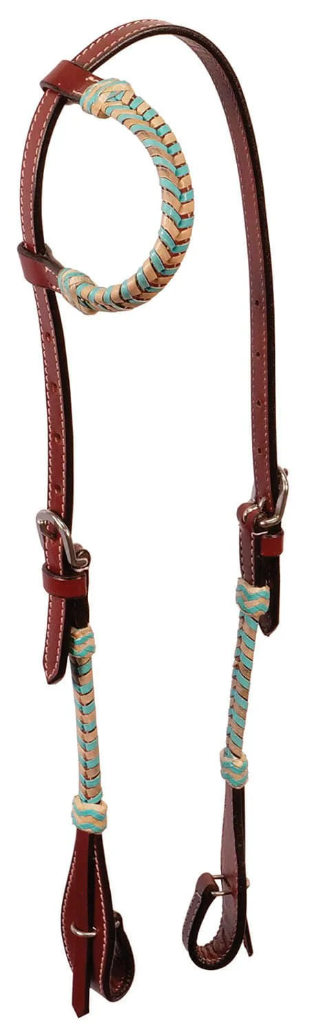 Buffalo Leather Turquoise Rawhide Laced One Ear Headstall - Image 1