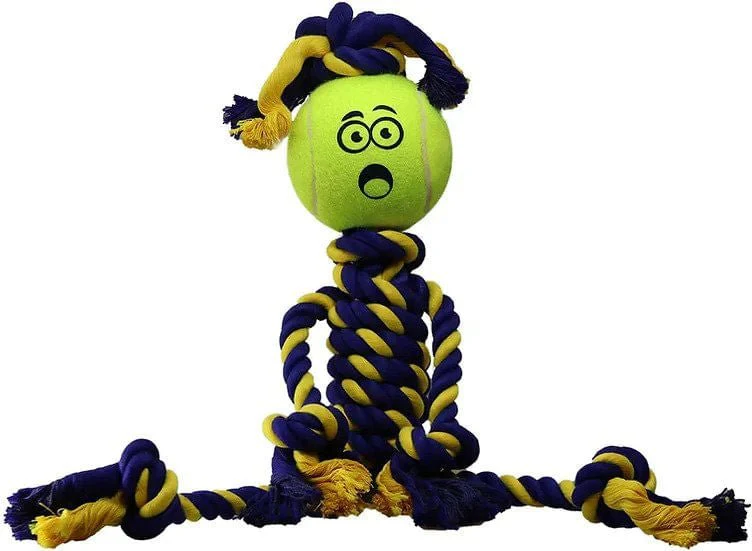 Twisted Chews, Medium Braided Cotton Rope Rasta Man with Tuff Ball