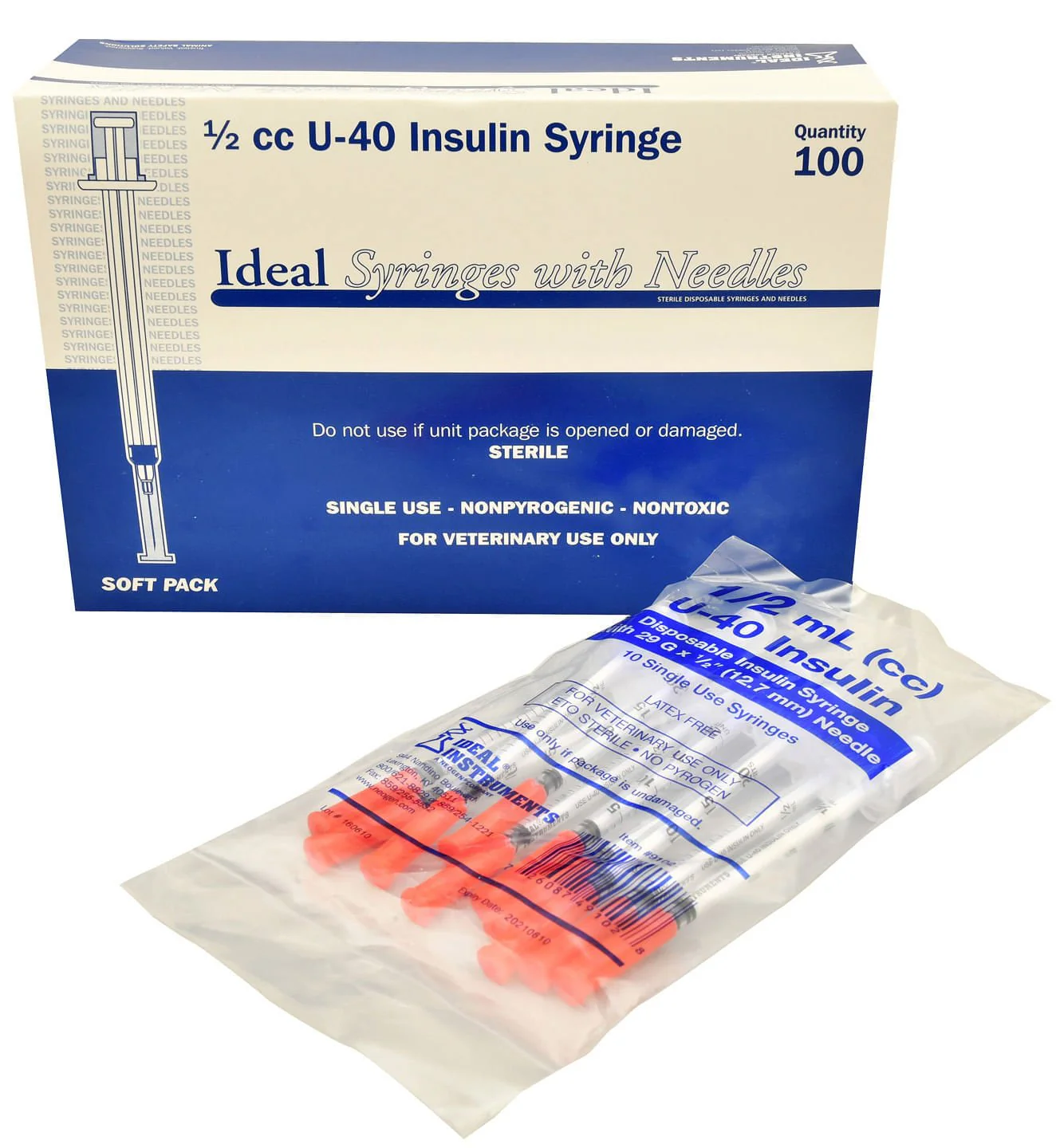 U-40 Syringes with 29G x 1/2" Needles, Box of 100 - Image 1