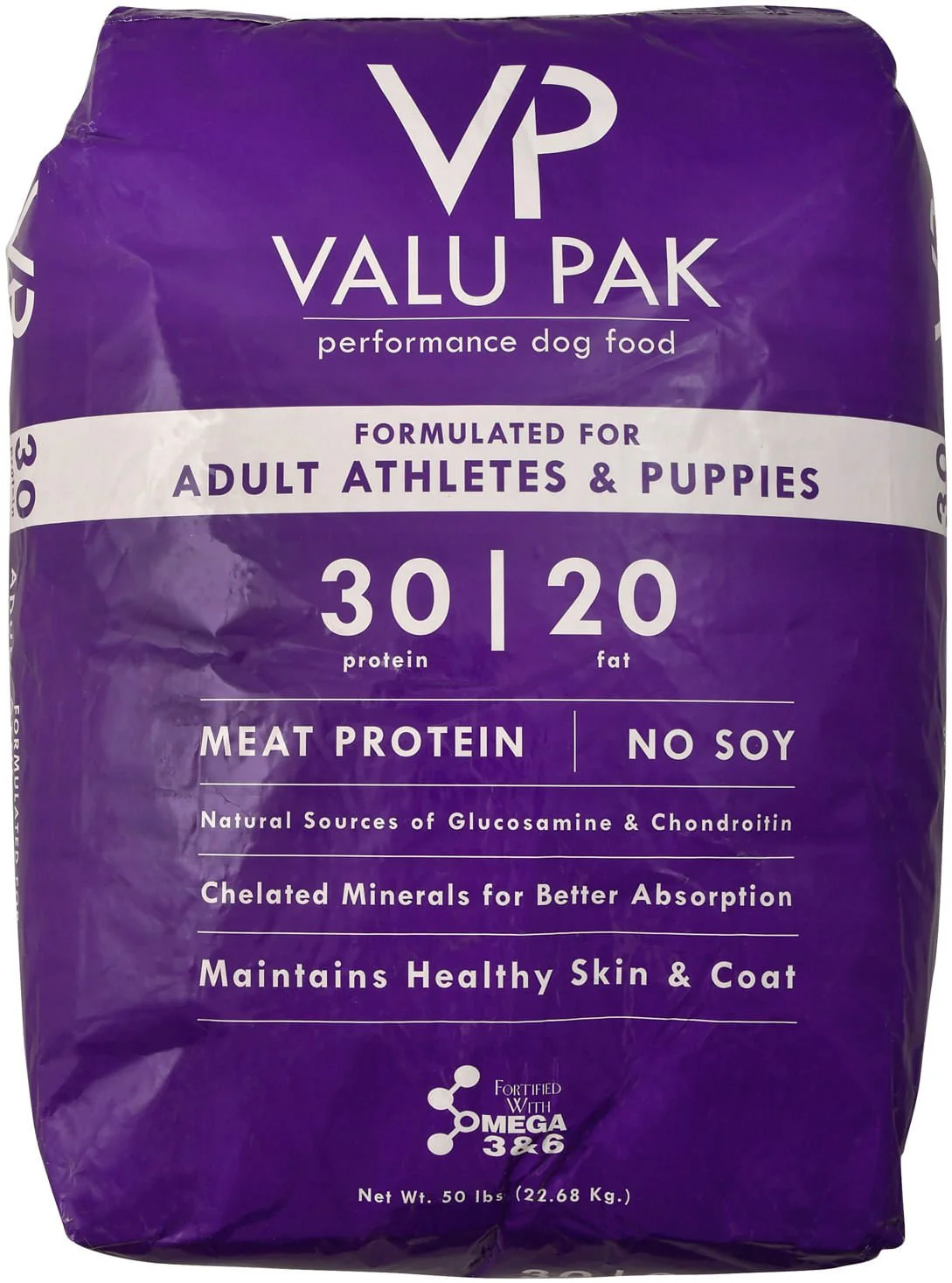 Valu-Pak 30-20 Performance Dry Dog Food (Purple Bag) for Adult Athletes & Puppies, 50 lb - Image 1