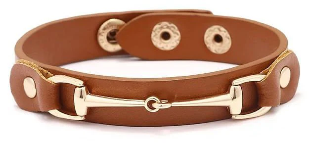 Vegan Leather Bracelet with Gold Tone Snaffle Bit - Image 3