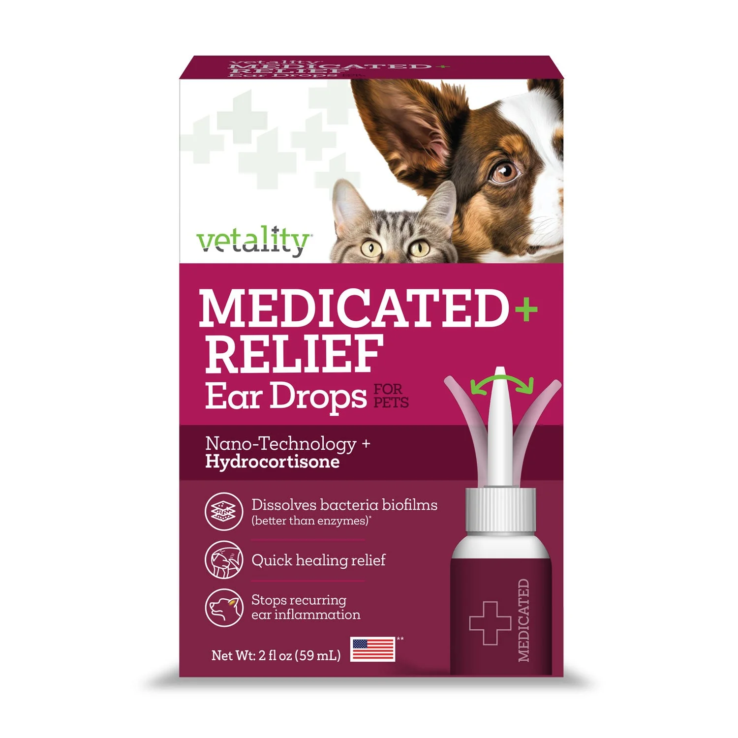 Vetality Medicated Ear Treatment for Pets – Nano-Technology + Hydrocortisone