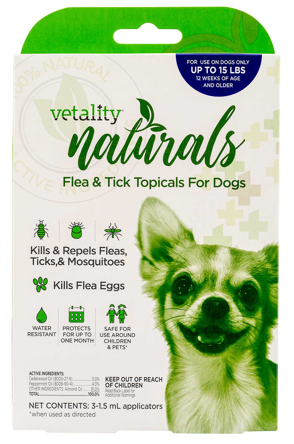 Vetality Naturals Flea & Tick Topicals for Dogs, 3-pk - Image 1
