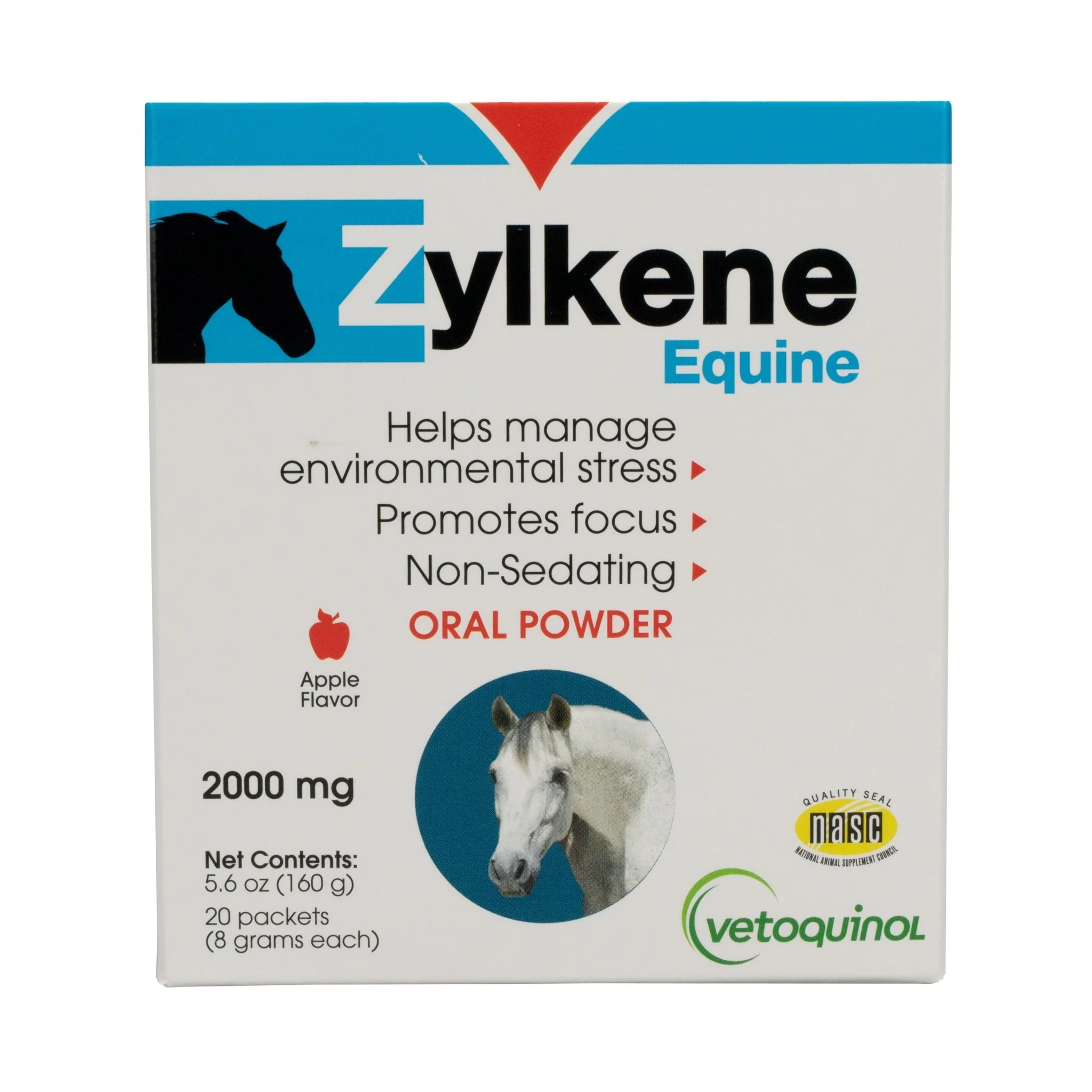 Vetoquinol Zylkene Equine Calming Supplement for Horses, Apple Flavor Powder, 2000 mg, 20 Count - Image 1