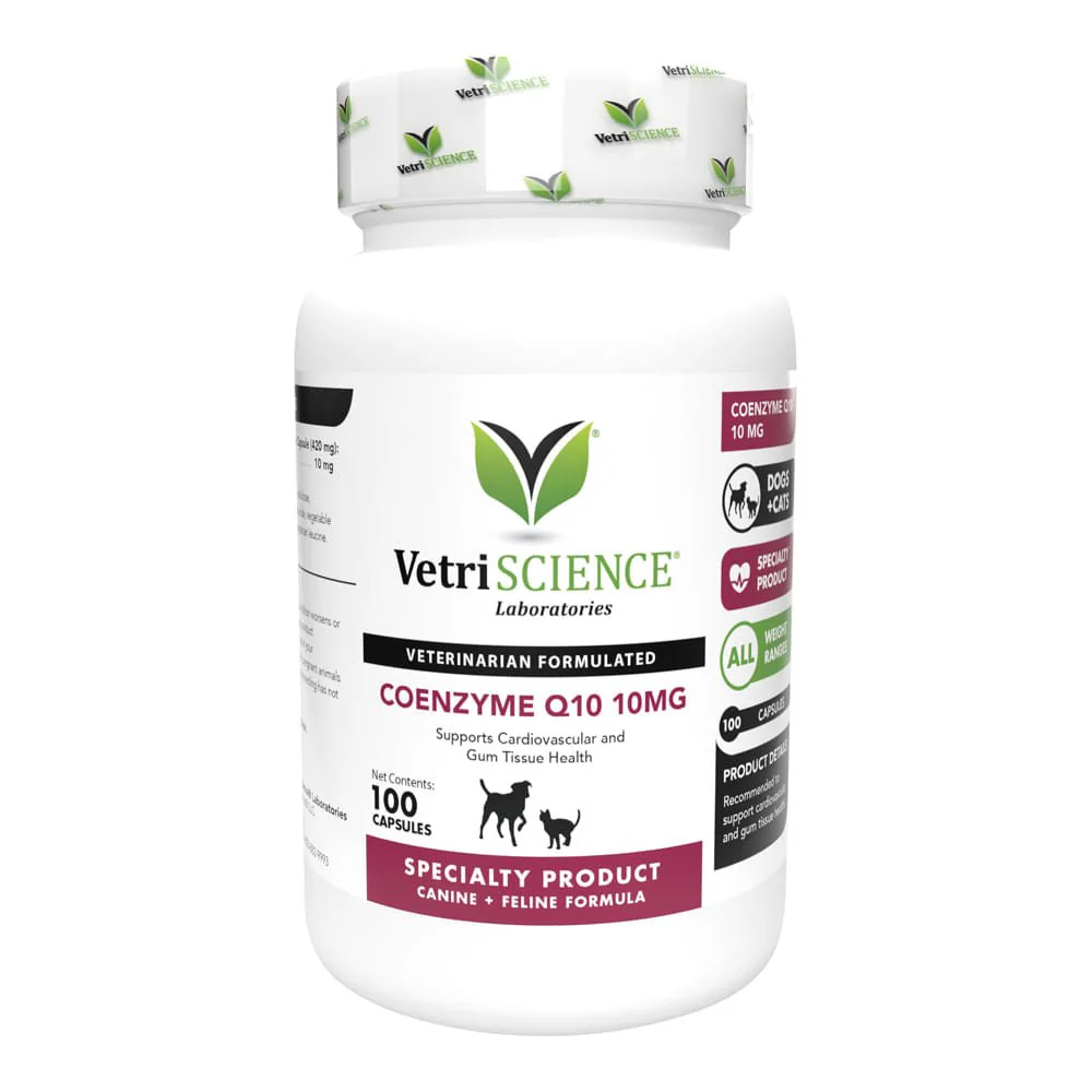 VetriScience Coenzyme Q10 10 mg Capsules for Dogs & Cats – Heart, Cardiovascular & Gum Health Supplement – 100 Count - Image 1