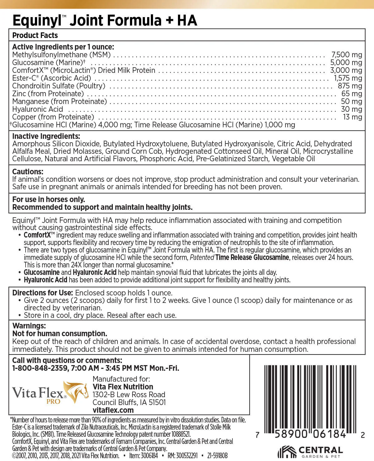 Vita Flex Pro Equinyl Joint Formula with Hyaluronic Acid, 3.75 lbs - Image 2