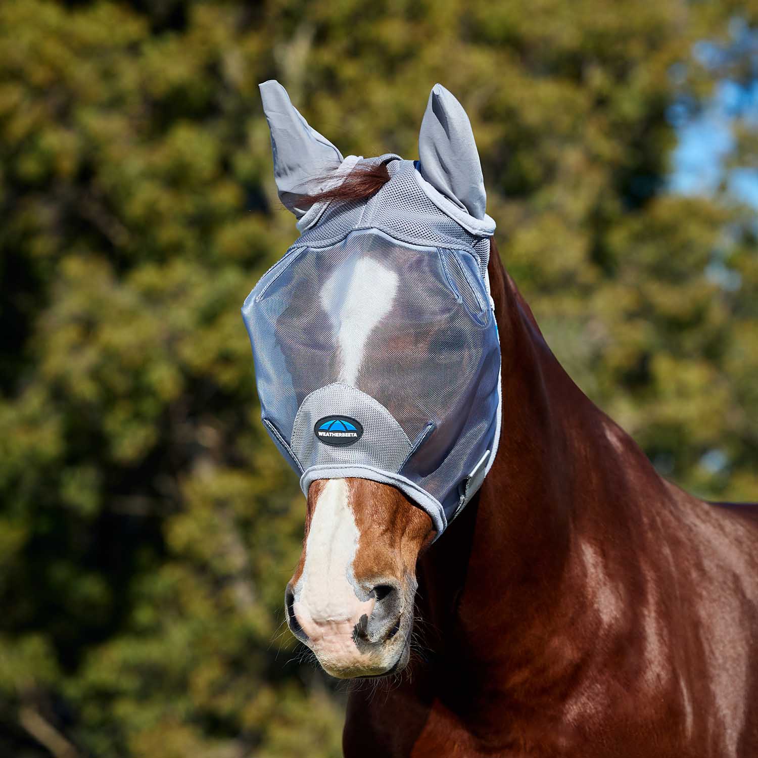 WeatherBeeta ComFITec Fine Mesh Fly Mask with Ears for Horses, Grey - Image 1