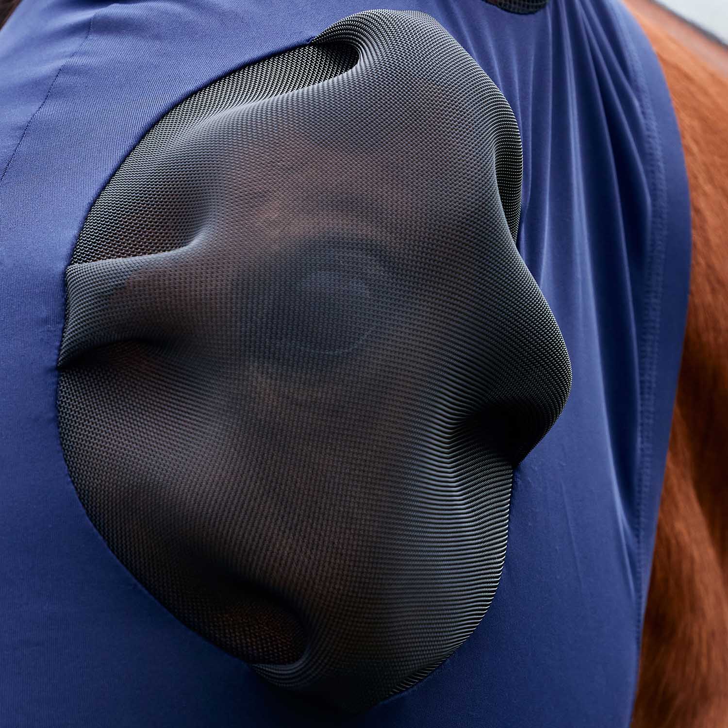 WeatherBeeta ComFITec Luxe Stretch Fly Mask with Ears & Nose, Navy - Image 2