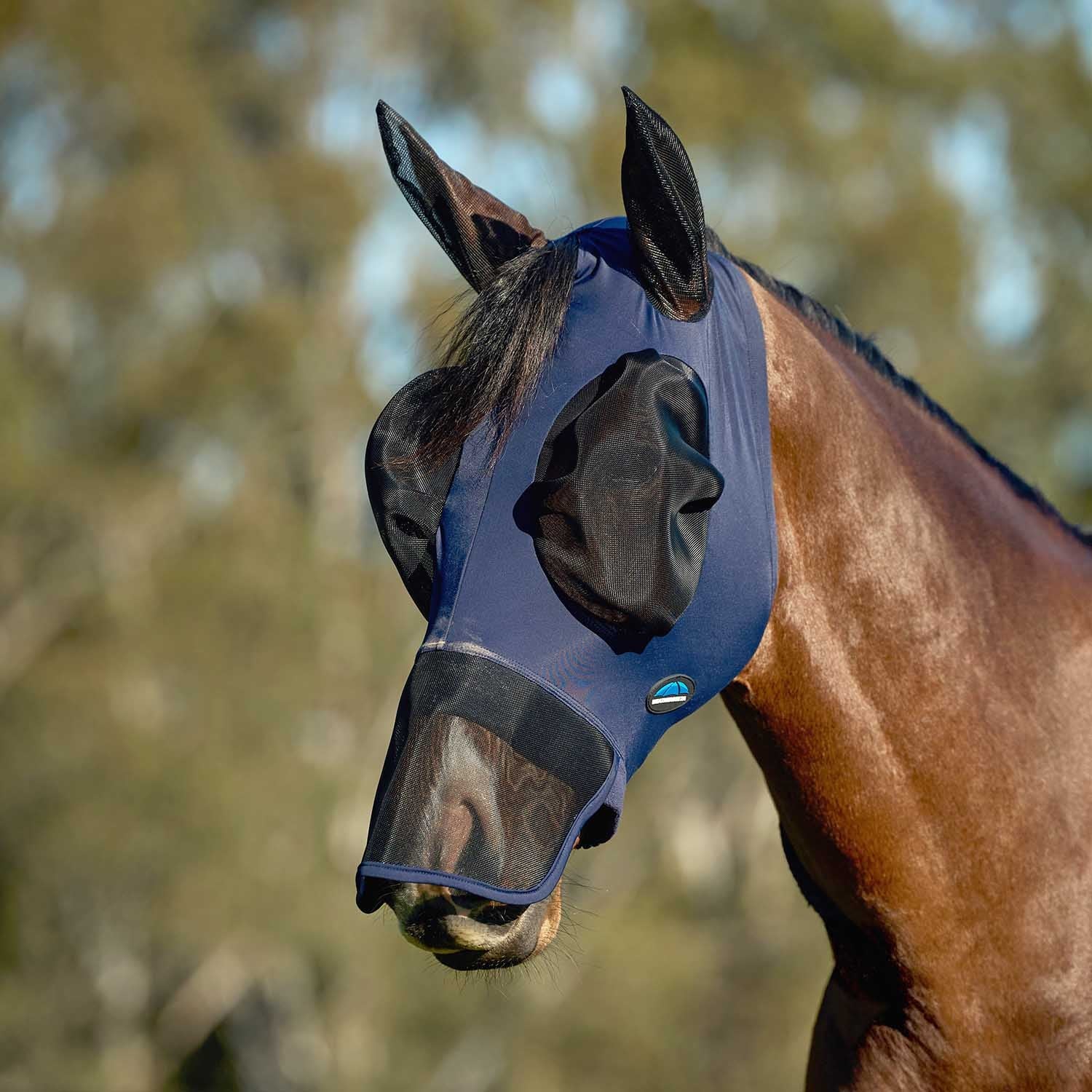WeatherBeeta ComFITec Luxe Stretch Fly Mask with Ears & Nose, Navy - Image 1