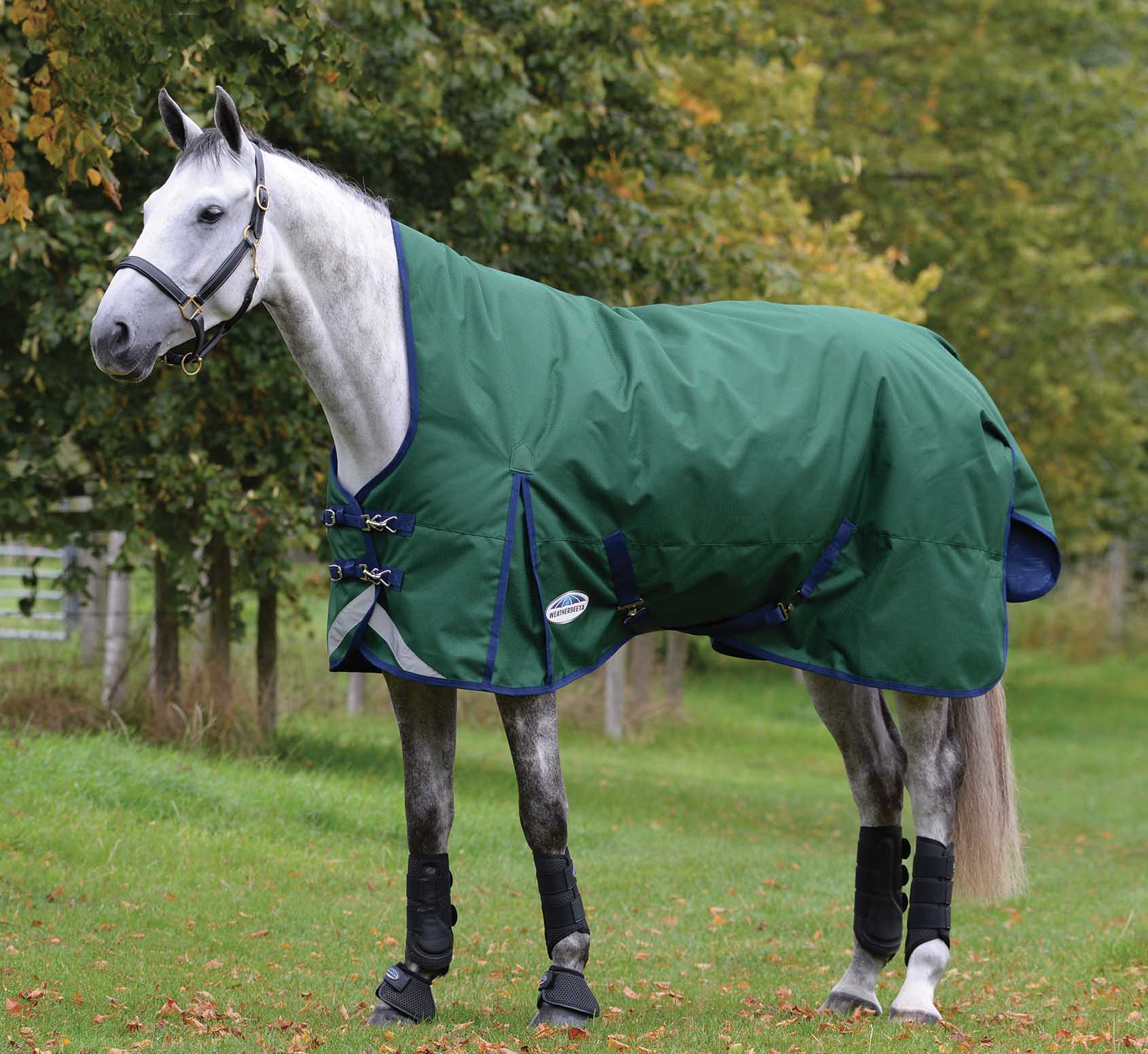 WeatherBeeta ComFITec Plus Dynamic II High Neck Medium Weight Turnout Blanket, Waterproof Breathable 1200D Horse Blanket, 220 Gram, Hunter/Navy - Image 1