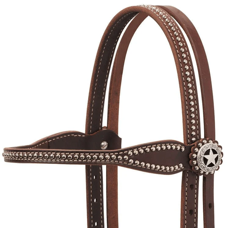 Weaver Texas Star Oiled Canyon Rose Harness Leather Browband Headstall, Full - Image 3