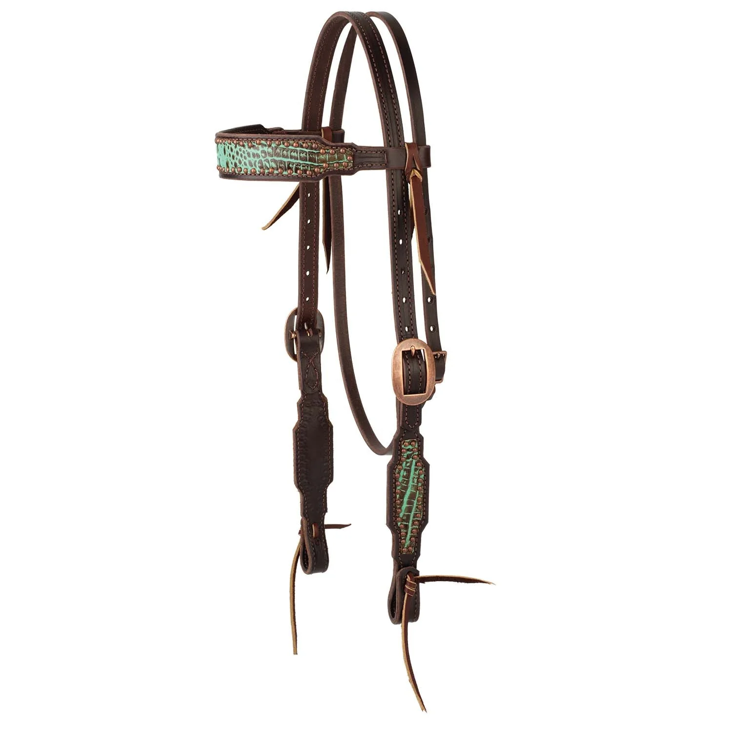 Weaver Turquoise Croc Leather Browband Headstall for Horses - Image 1