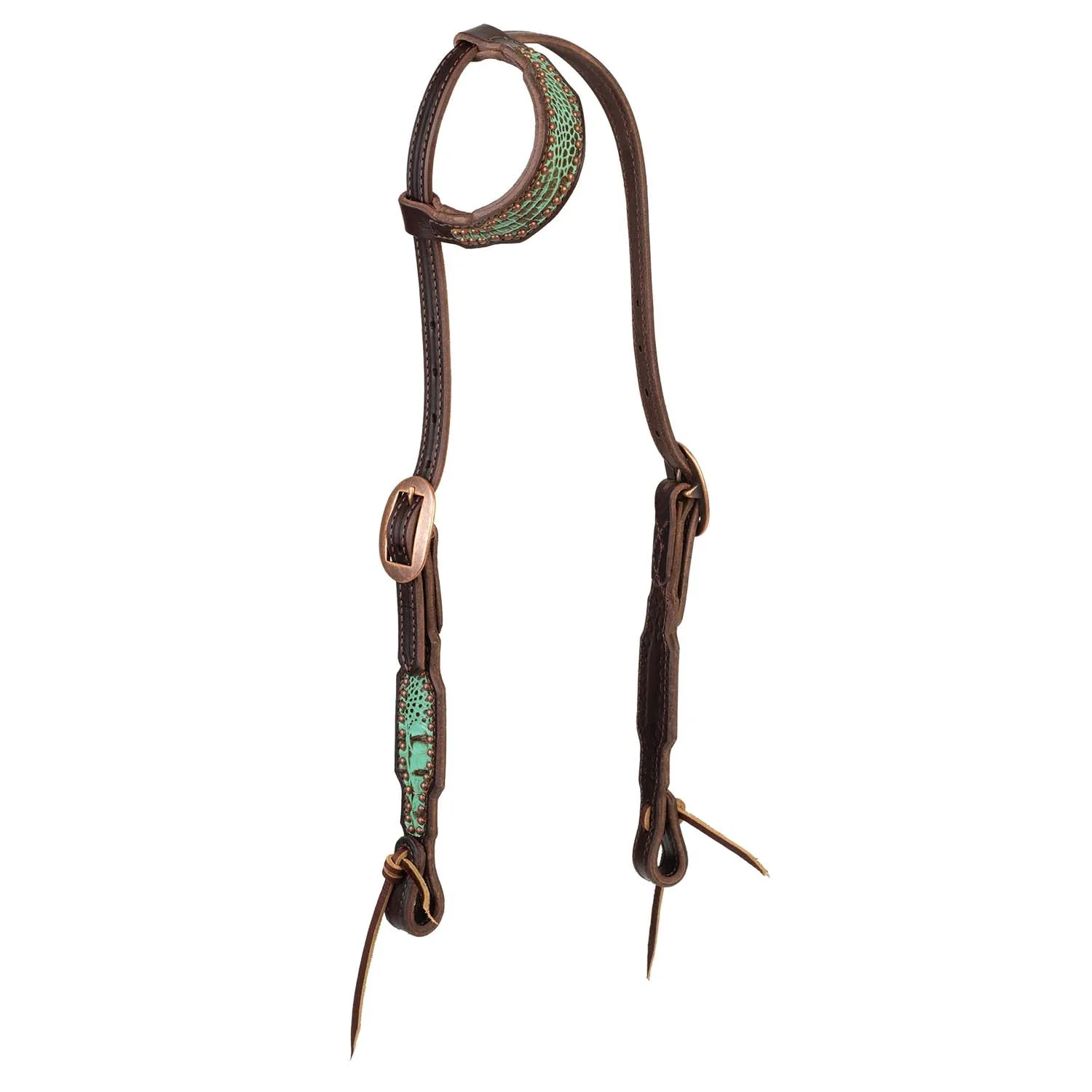 Weaver Turquoise Croc Leather Sliding Ear Headstall for Horses - Image 1