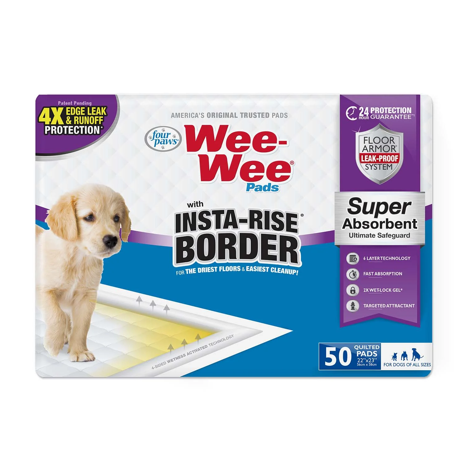 Wee-Wee Super Absorbent Dog Pee Pads with Insta-Rise Border - Image 1