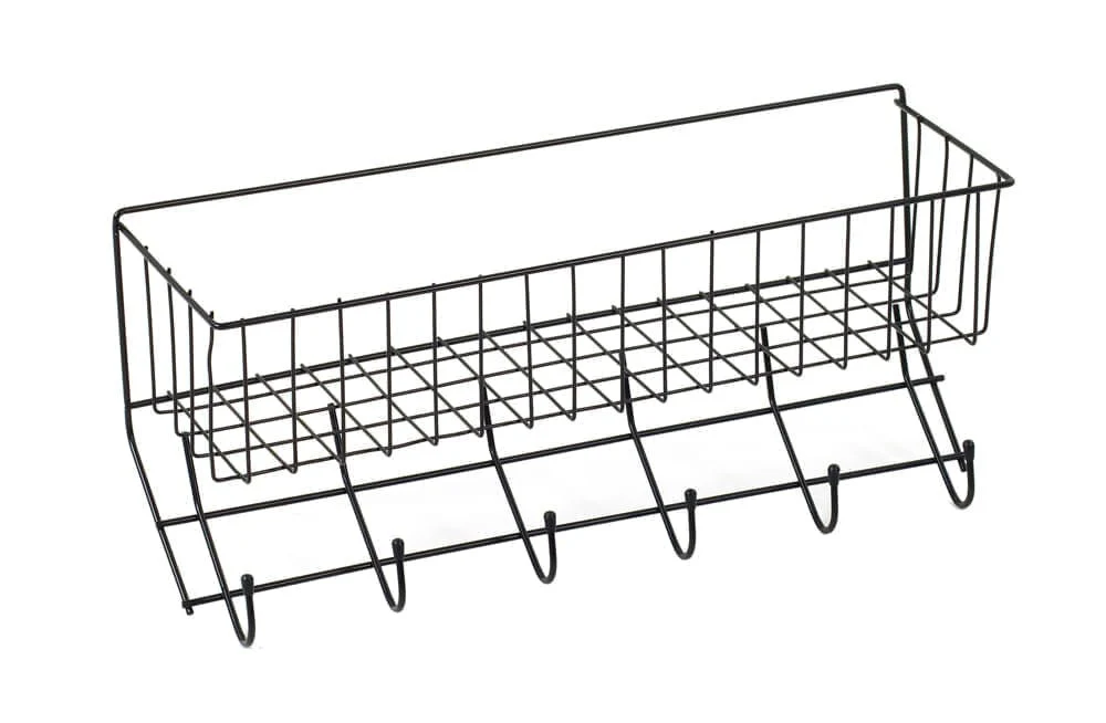 Wire 6-Hook Tack Rack with Basket - Image 1
