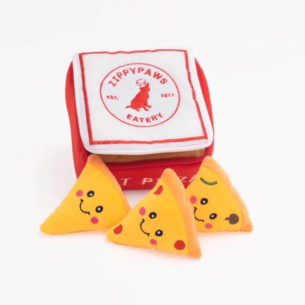 Zippy Burrow 4 Piece Pizza Box Squeaker Dog Toy - Image 1