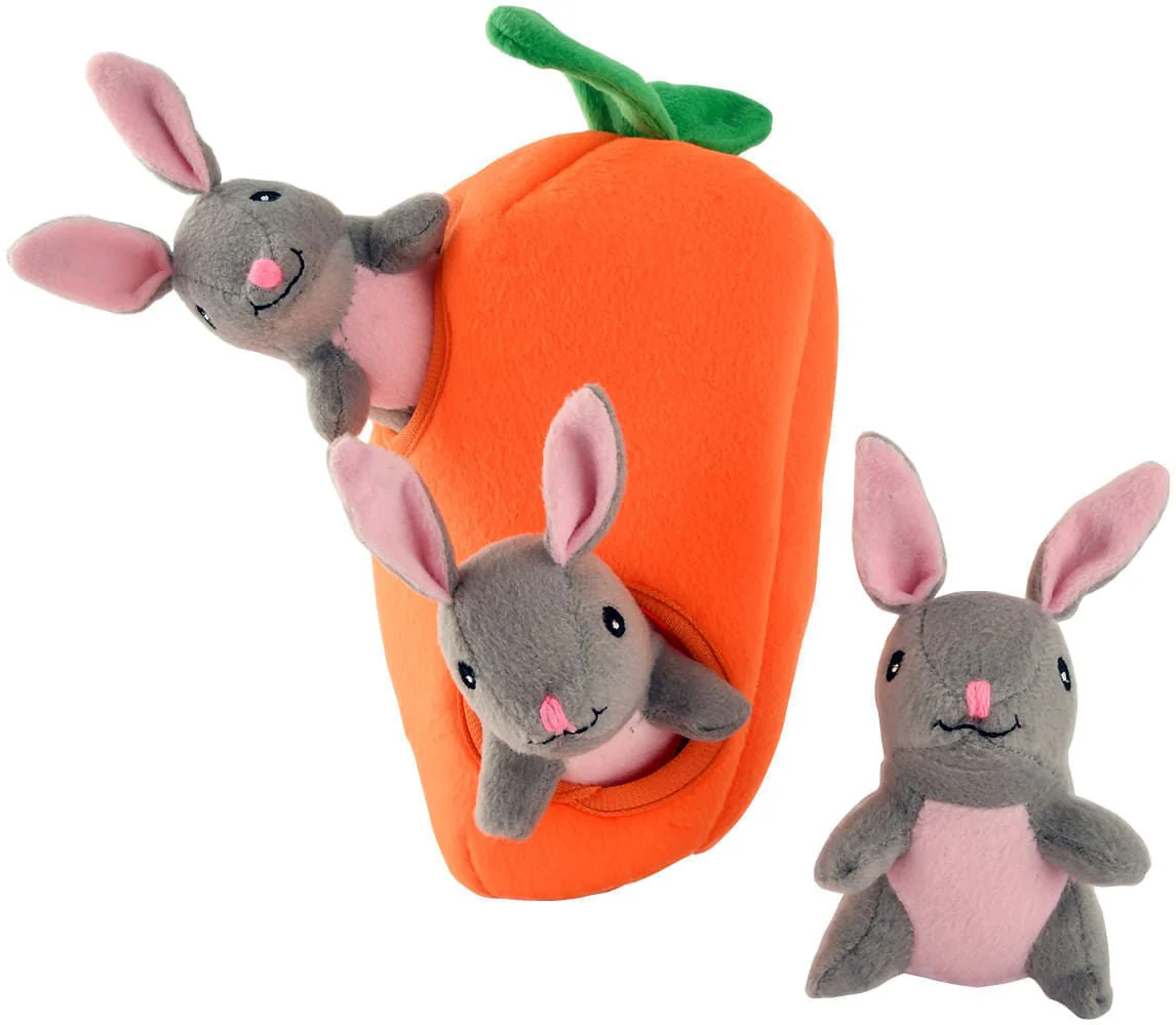 Zippy Paws 4 Piece Bunnies 'n Carrot Burrow Plush Puzzle Dog Toy - Image 1